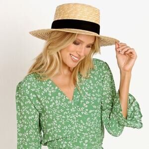 Lack of Color Black Velvet Band Natural Straw Sun Hat New